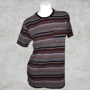 Beautiful Giant Red Black and Grays Striped T-Shirt Front Pocket Mens Tee